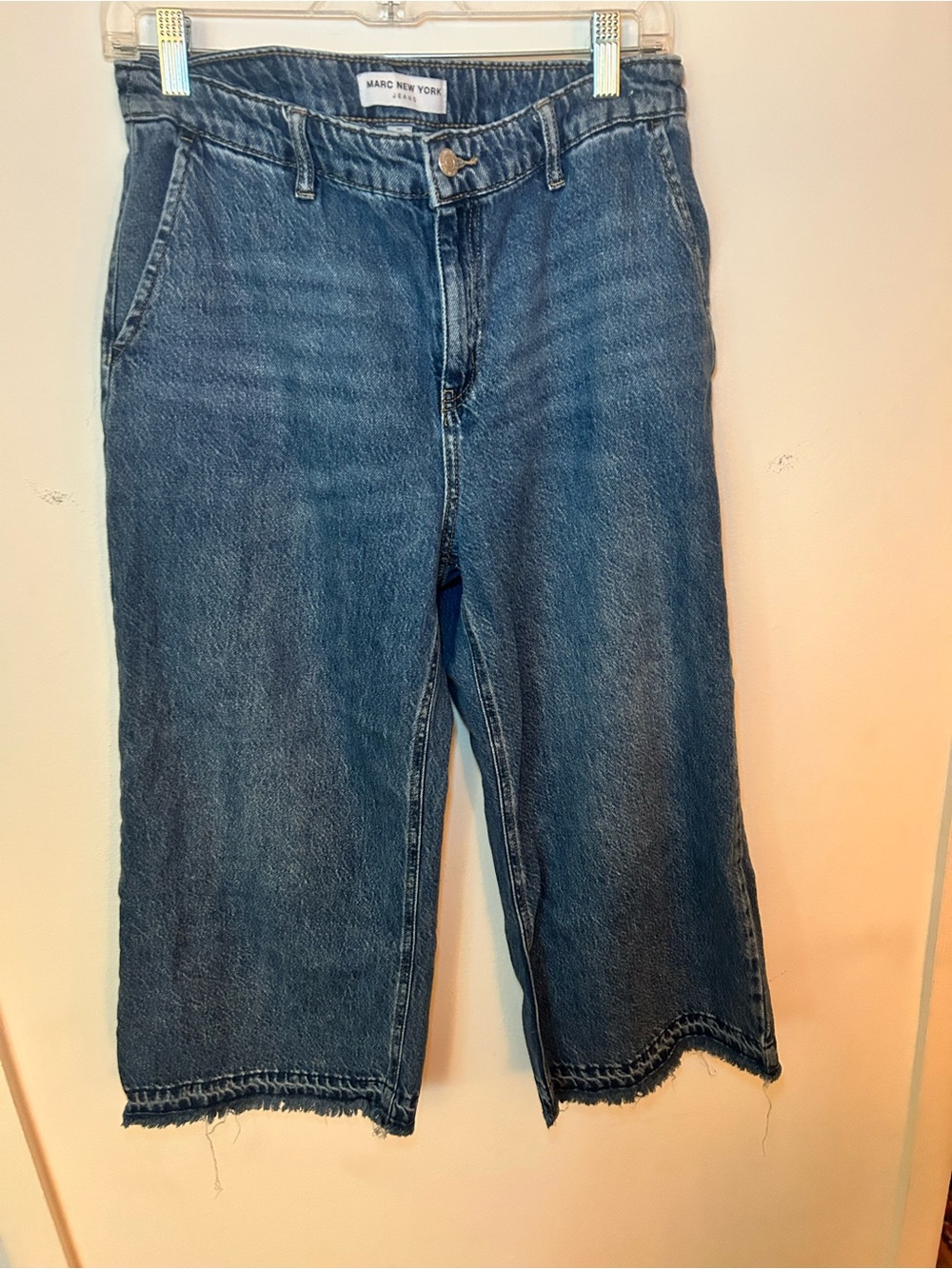 Marc New York Cropped Wide Leg Raw-Hem Jeans